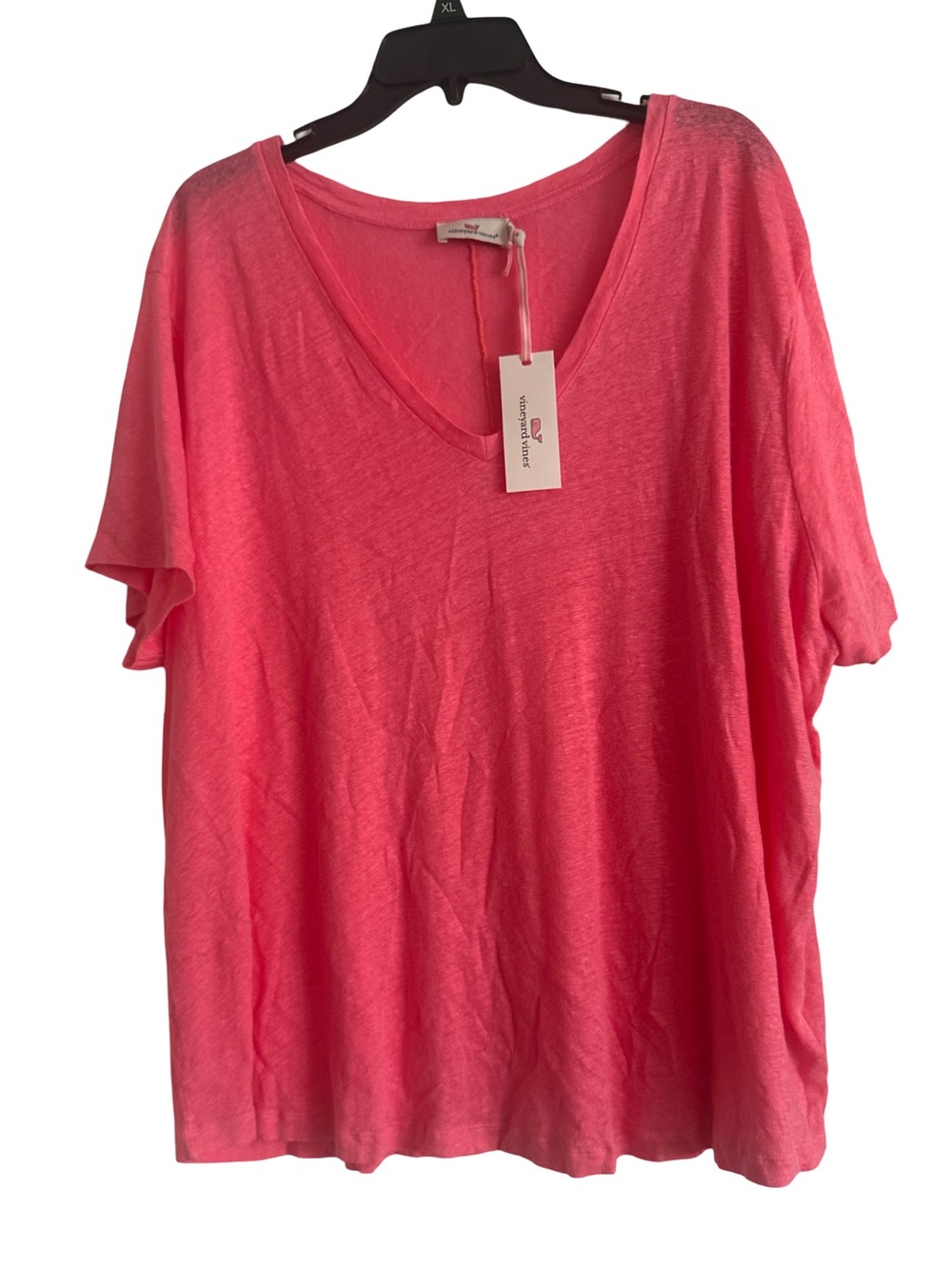 Vineyard Vines Women’s 3X Linen V Neck Tee Neon Rosa Pink NWT $62.50